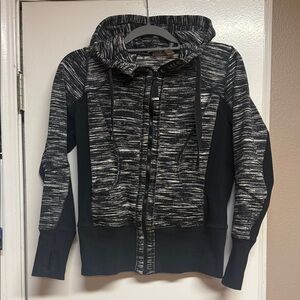 Zella Black & White Space-Dye Zip-Up Hoodie Jacket